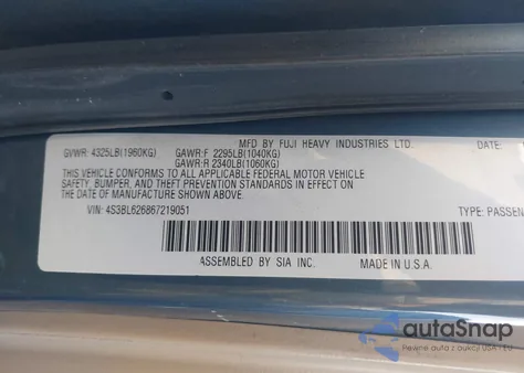 2006 Subaru Legacy 2.5I из США, поврежденный, VIN 4S3BL626867219051